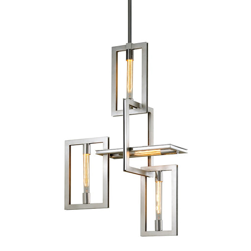 Troy Lighting Enigma 4 Light Chandelier, Silver Leaf/Stainless - F7104-SL-SS