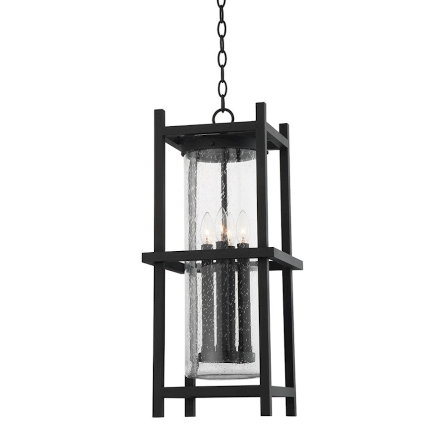 Troy Lighting Carlo 4 Light Exterior Lantern, Black/Clear Seeded - F7526-TBK