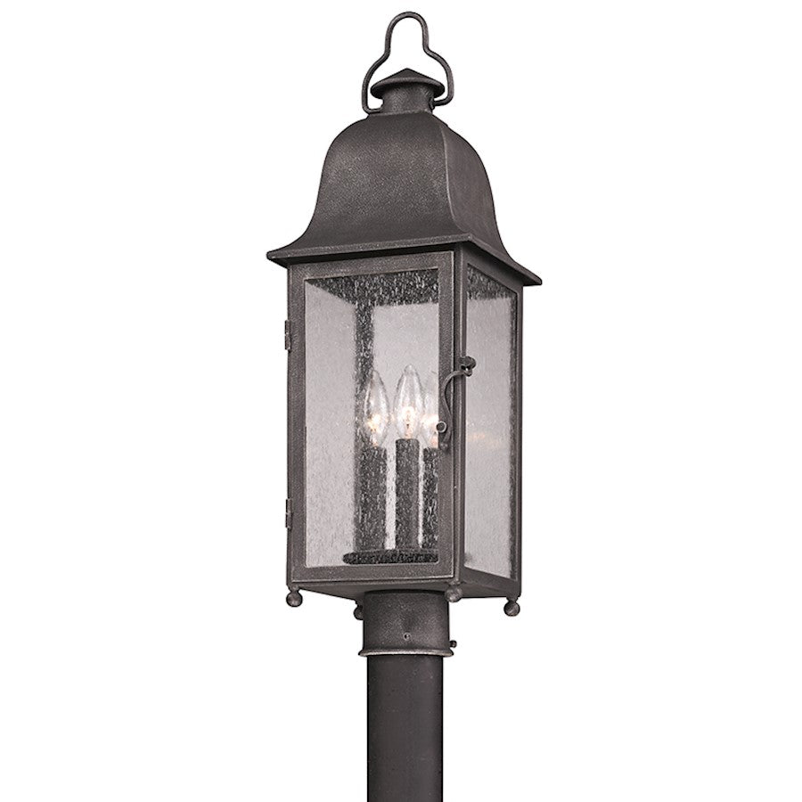 Troy Lighting Larchmont 3Lt Post Mount, Medium, Pewter/Clear Seeded - P3215-VBZ