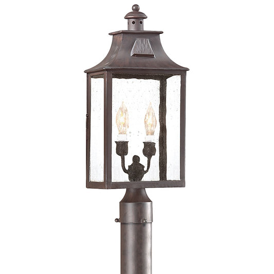 Troy Lighting Newton 2Lt Post Mount, Medium, Old Bronze/Clear Seeded - P9003-SFB