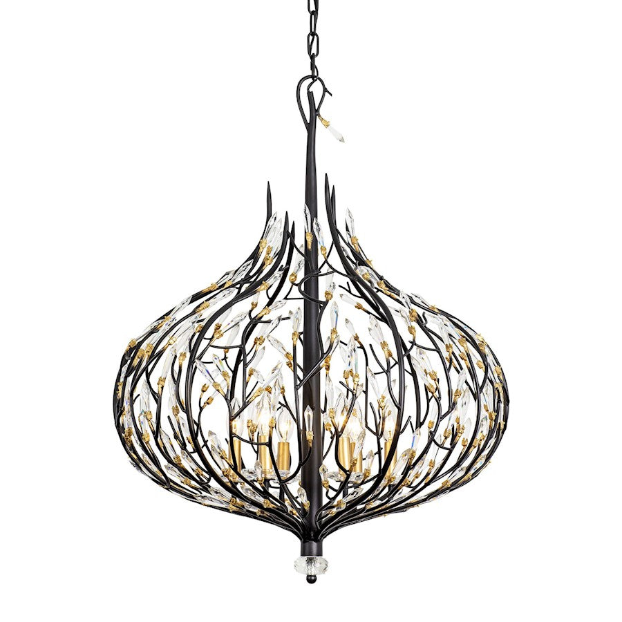 Varaluz Bask 6-Lt Crystal Pendant, Matte Black/Gold/Clear Crystal - 271P06MBFG