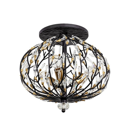 Varaluz Bask 3-Lt Crystal Semi-Flush, Black/Gold/Clear Crystal