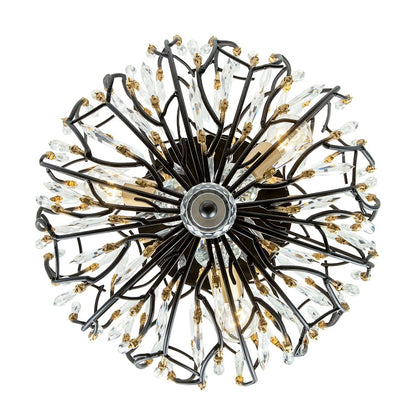 Varaluz Bask 3-Lt Crystal Semi-Flush, Black/Gold/Clear Crystal