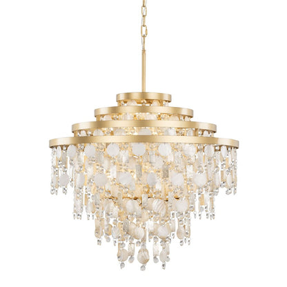 Varaluz Kalani 10-Lt Chandelier, French Gold/Ivory/Clear - 377C10FG