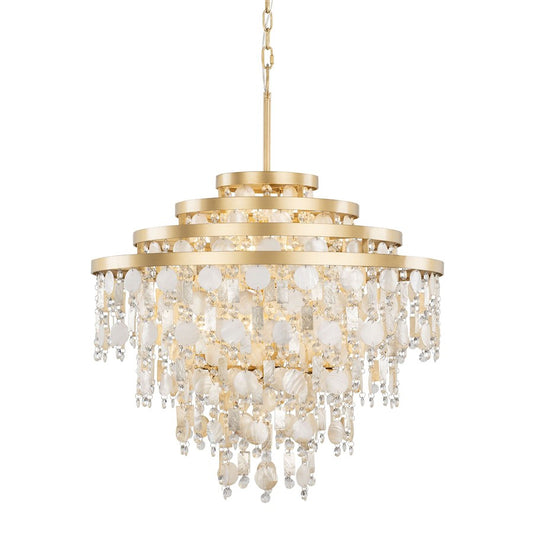 Varaluz Kalani 10-Lt Chandelier, French Gold/Ivory/Clear - 377C10FG