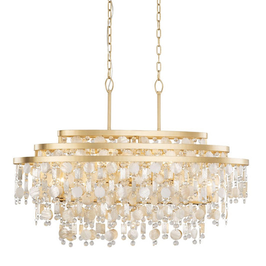 Varaluz Kalani 9-Lt Linear Pendant, French Gold/Ivory/Clear - 377N09FG