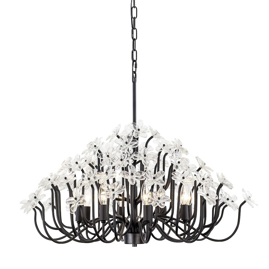 Varaluz Wildflower 8-Lt Chandelier, Matte Black/Clear - 378C08MB