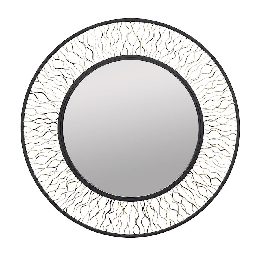 Varaluz Estela 30 in Round Wall Mirror, Matte Black/French Gold - 380MI30AMBFG