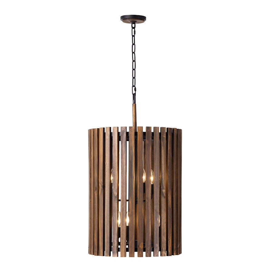 Varaluz Suratto 6 Light Foyer Pendant, Matte Black/Medium Walnut - 387F06MBW