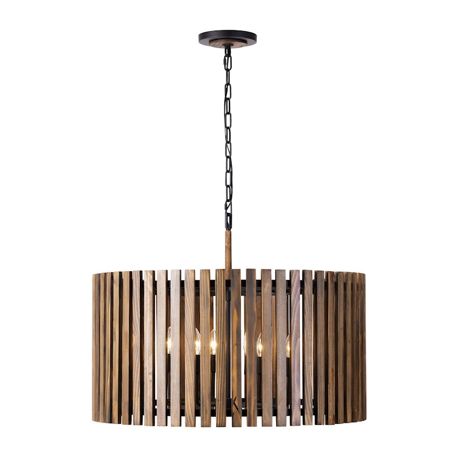 Varaluz Suratto 8 Light Pendant, Matte Black/Medium Walnut - 387P08MBW