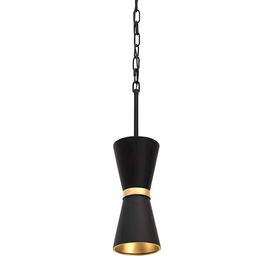 Varaluz Mad Hatter 1 Light Mini Pendant, Matte Black/French Gold - 390M01MBFG