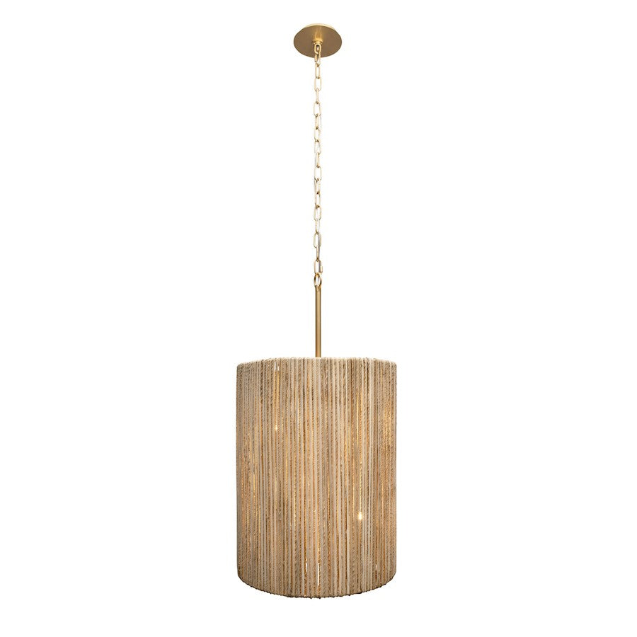 Varaluz Jacob'S Ladder 6 Light Foyer, Gold/Natural Rattan/Abaca Rope