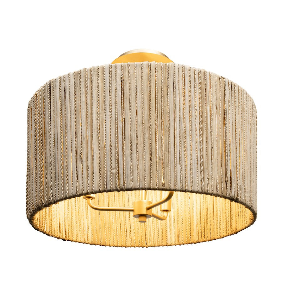 Varaluz Jacob's Ladder 3 Light Semi Flush Gold/Rattan/Abaca Rope - 391S03FG