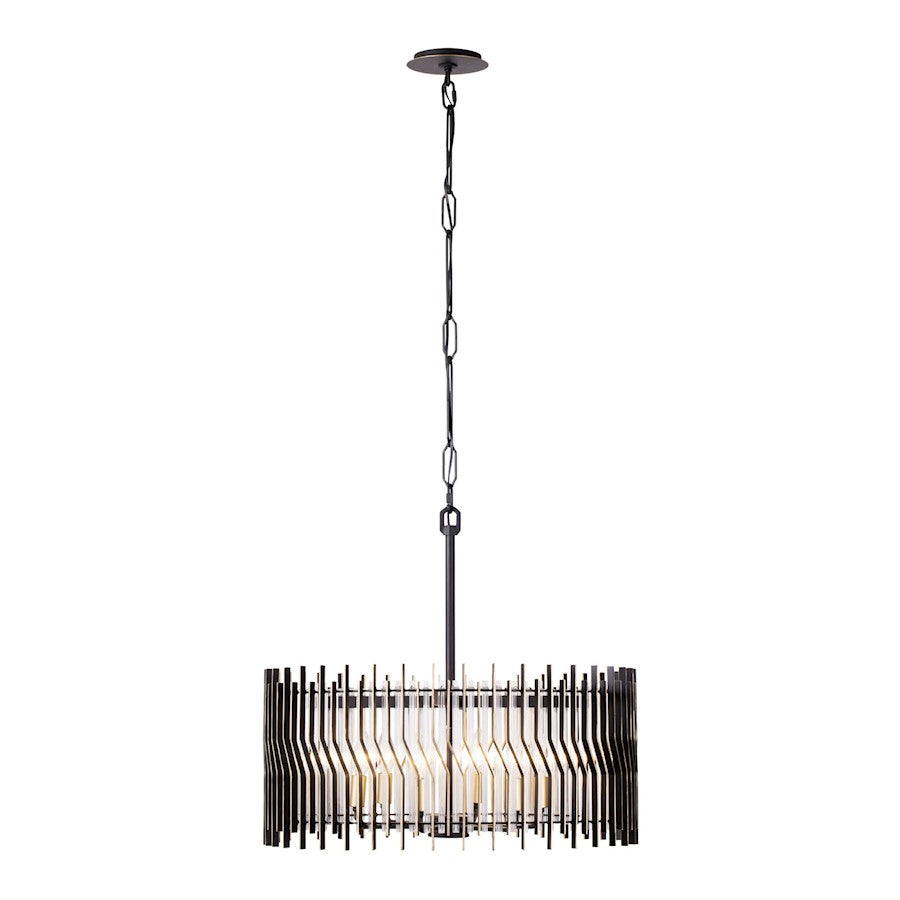 Varaluz Park Row 6 Light Pendant, Black/Gold/Modern Clear Fluted - 393P06MBFG