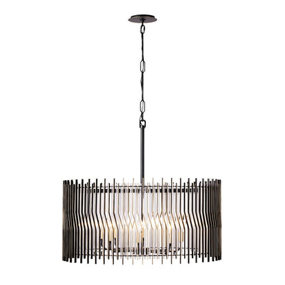 Varaluz Park Row 8 Light Pendant, Black/Gold/Modern Clear Fluted - 393P08MBFG