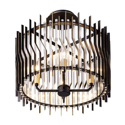 Varaluz Park Row 4 Light Semi Flush Black/Gold/Modern Clear Fluted