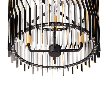 Varaluz Park Row 4 Light Semi Flush Black/Gold/Modern Clear Fluted