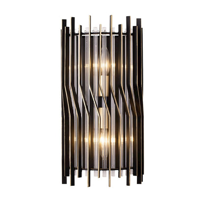 Varaluz Park Row 2 Light Sconce, Black/Gold/Modern Clear Fluted - 393W02MBFG