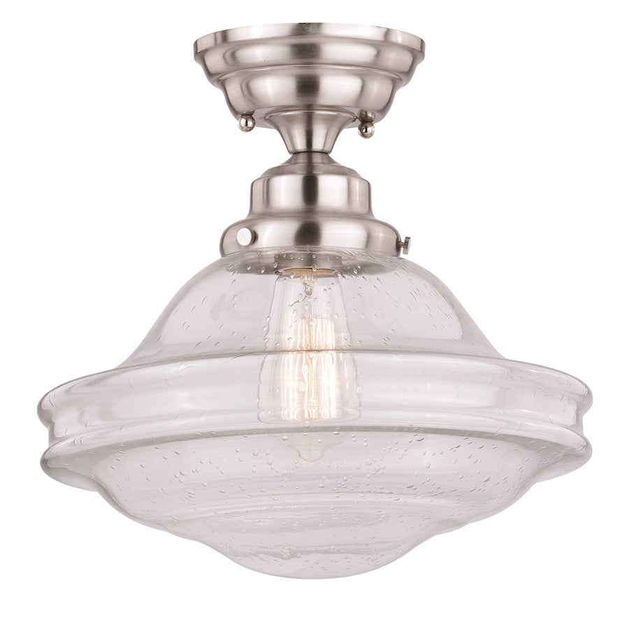 Vaxcel Huntley 1 Light 1 Light 12" Semi-Flush Mount, Satin Nickel