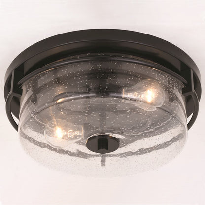 Vaxcel Addison 2 Light 15" Flush Mount, Matte Black/Clear Seeded