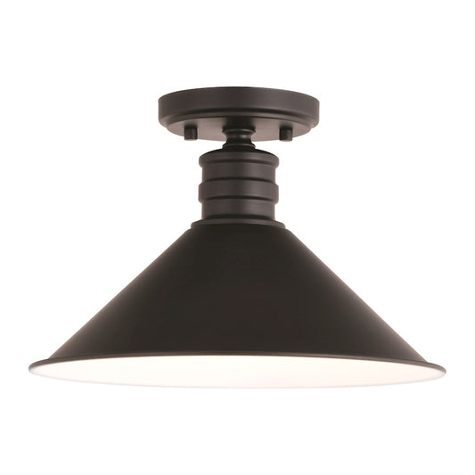 Vaxcel Akron 1 Light 12" Semi Flush Mount, Bronze/White/Metal Shade - C0257