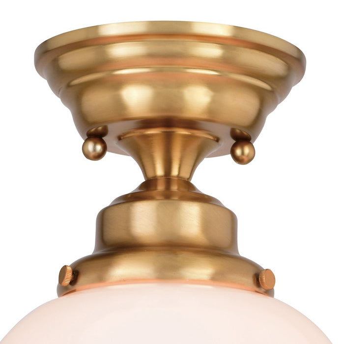 Vaxcel Huntley 1 Light 12" Semi-Flush Ceiling Light, Natural Brass/White
