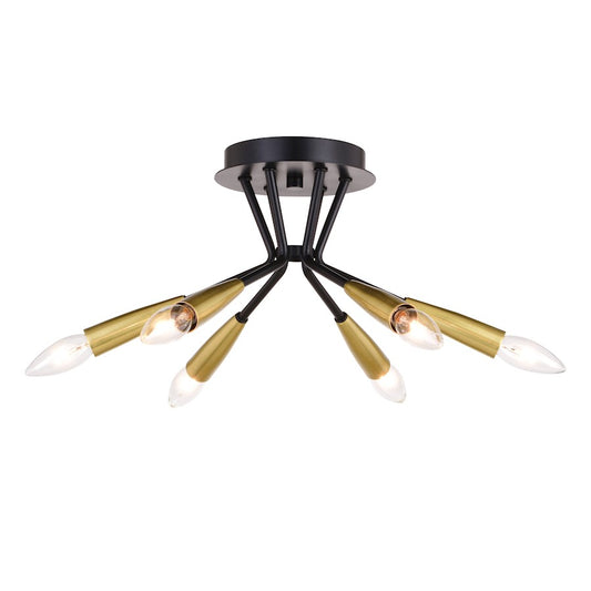 Vaxcel Ellis 6 Light 16.25" Semi-Flush Mount, Matte Black/Satin Brass - C0264