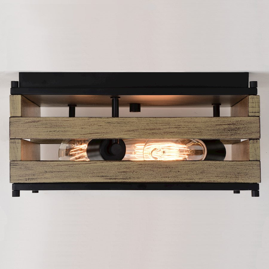 Vaxcel Ravenswood 3 Light 13" Flush Mount, Matte Black/Burnished Maple