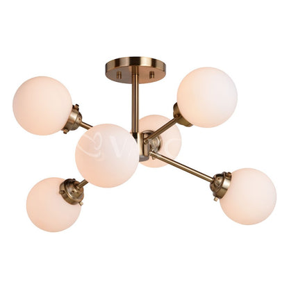 Vaxcel Orbit 6 Light 25" Semi Flush Mount, Muted Brass/White - C0267