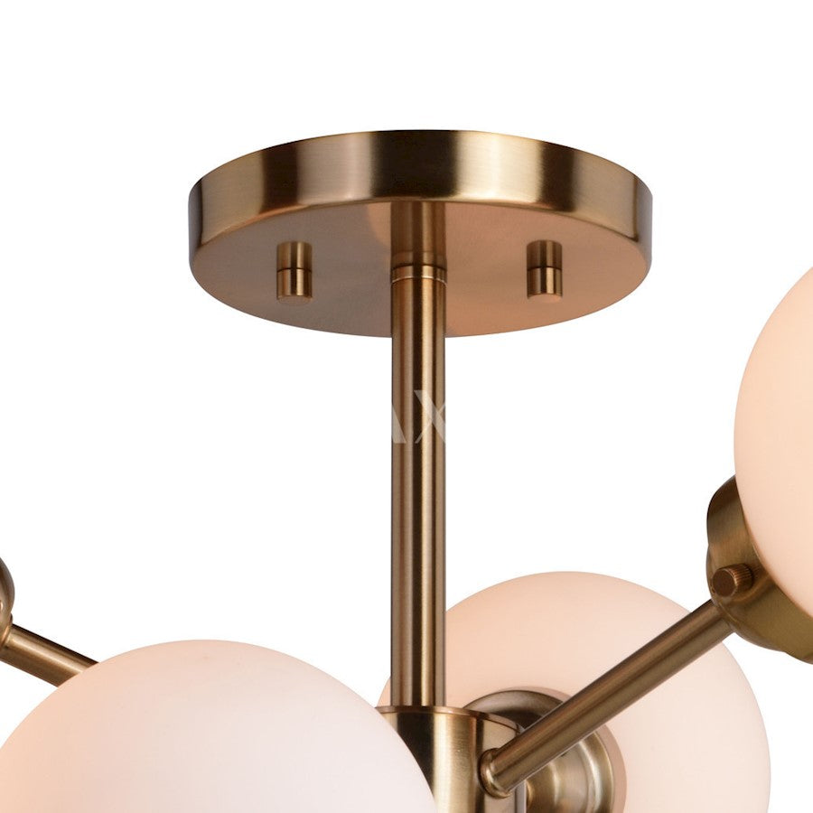 Vaxcel Orbit Semi Flush Mount, Muted Brass/White