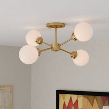 Vaxcel Orbit Semi Flush Mount, Muted Brass/White