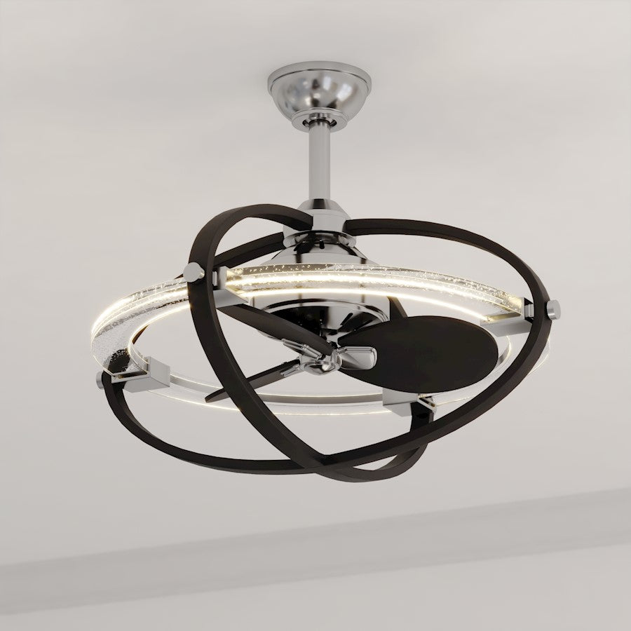 Vaxcel Galileo 1 Light 22" Ceiling Fan, Nickel/BK/Bubble Acrylic