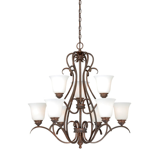 9 Light Chandelier , Weathered Patina