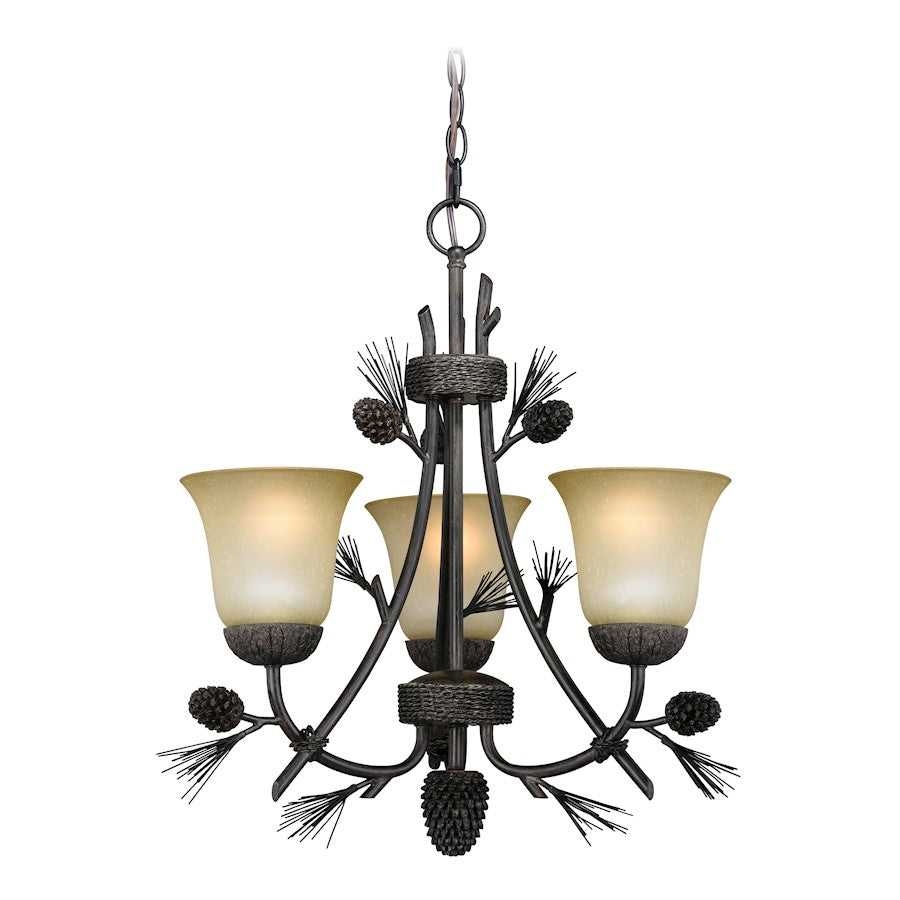 3 Light Mini Chandelier, Black Walnut