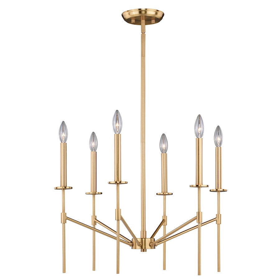 6 Light Chandelier, Natural Brass