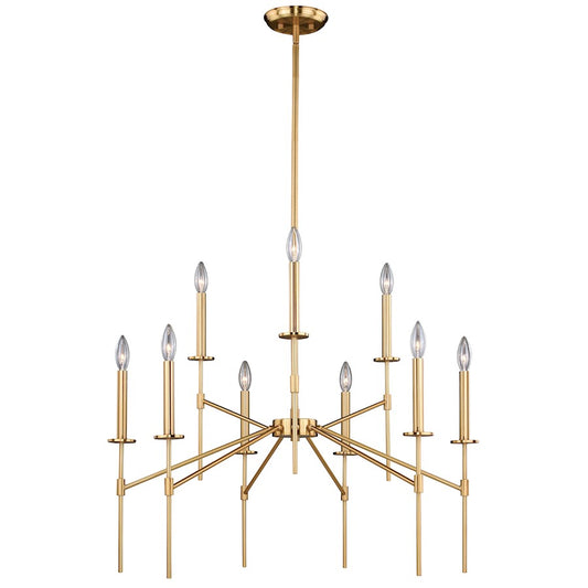 9 Light Chandelier, Natural Brass