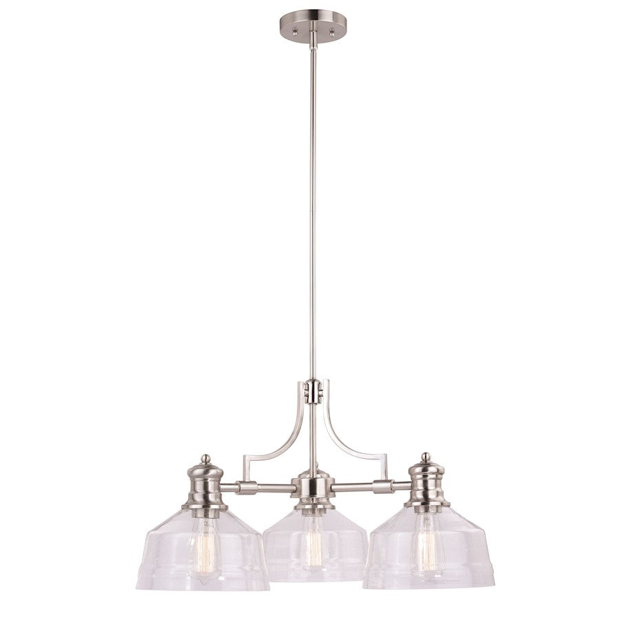 3 Light Chandelier, Satin Nickel