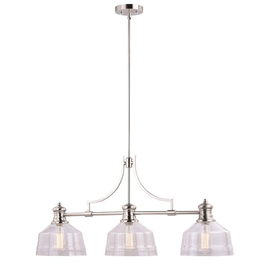 3 Light Linear Chandelier, Satin Nickel