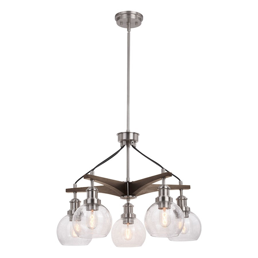 Vaxcel Avondale 5 Light Chandelier Nickel/Dark Sycamore/Clear Seeded - H0256