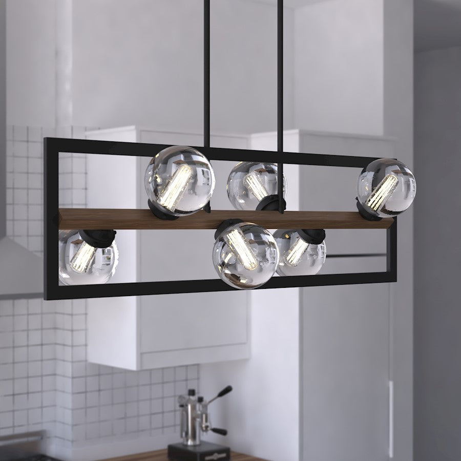 6 Light 38" Linear Chandelier, Bronze