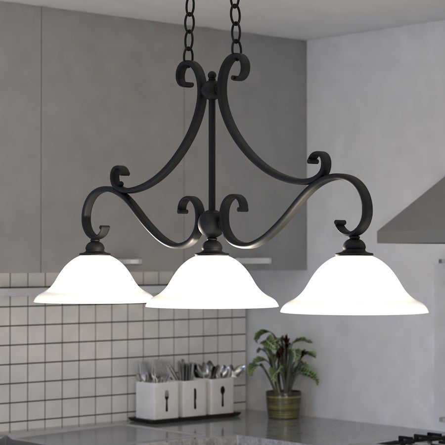 3 Light Linear Chandelier, Bronze