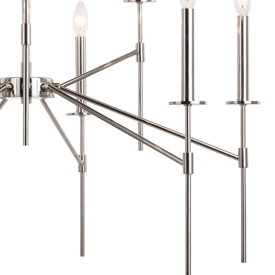 9 Light Chandelier, Polished Nickel