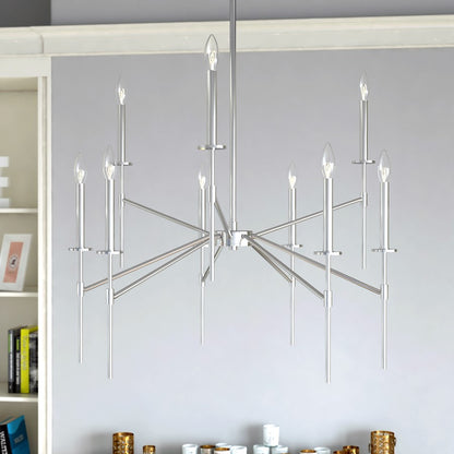 9 Light Chandelier, Polished Nickel