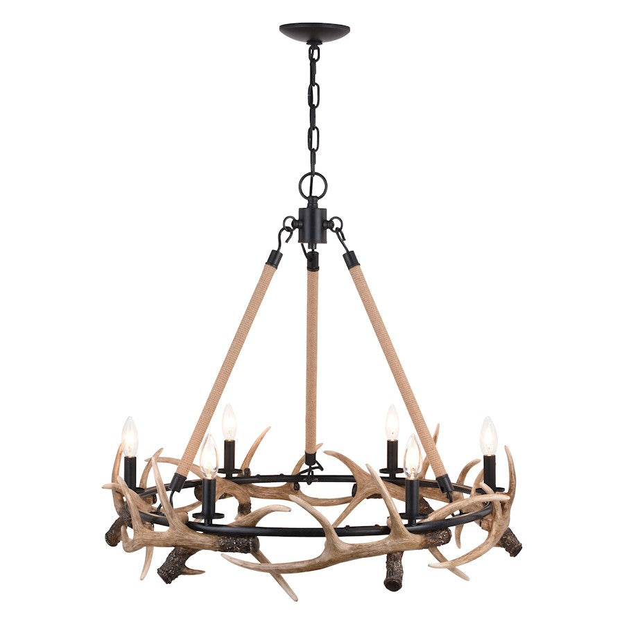 Vaxcel Breckenridge 6 Light 30.5" Antler Chandelier, Aged Iron/Natural - H0261