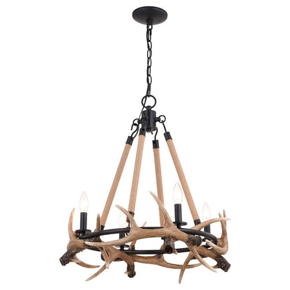 Vaxcel Breckenridge 4 Light 23.25" Antler Chandelier, Aged Iron/Natural - H0262