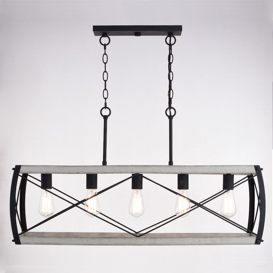 5 Light 35" Linear Chandelier, Black