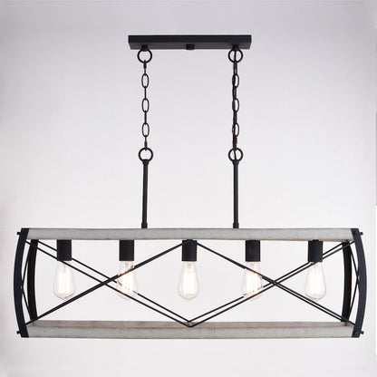 5 Light 35" Linear Chandelier, Black