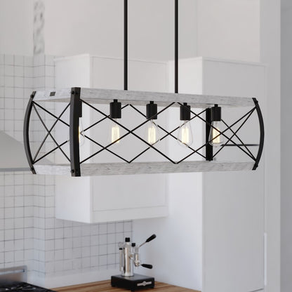 5 Light 35" Linear Chandelier, Black