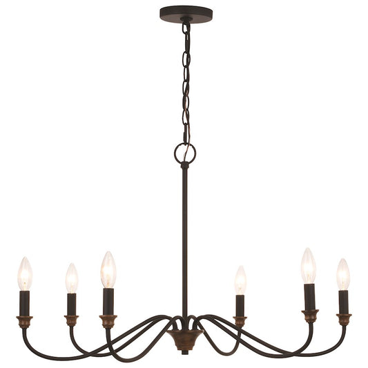 Vaxcel Annabelle 30" 6 Light Chandelier, Matte Black/Brushed Walnut - H0265