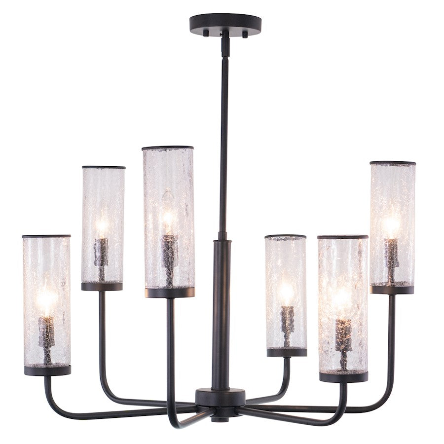 Vaxcel Glencoe 6 Light 28" Chandelier, Matte Black/Clear Crackle - H0266